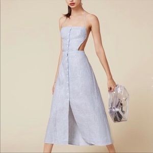 REFORMATION manon dress blue and white striped 0
